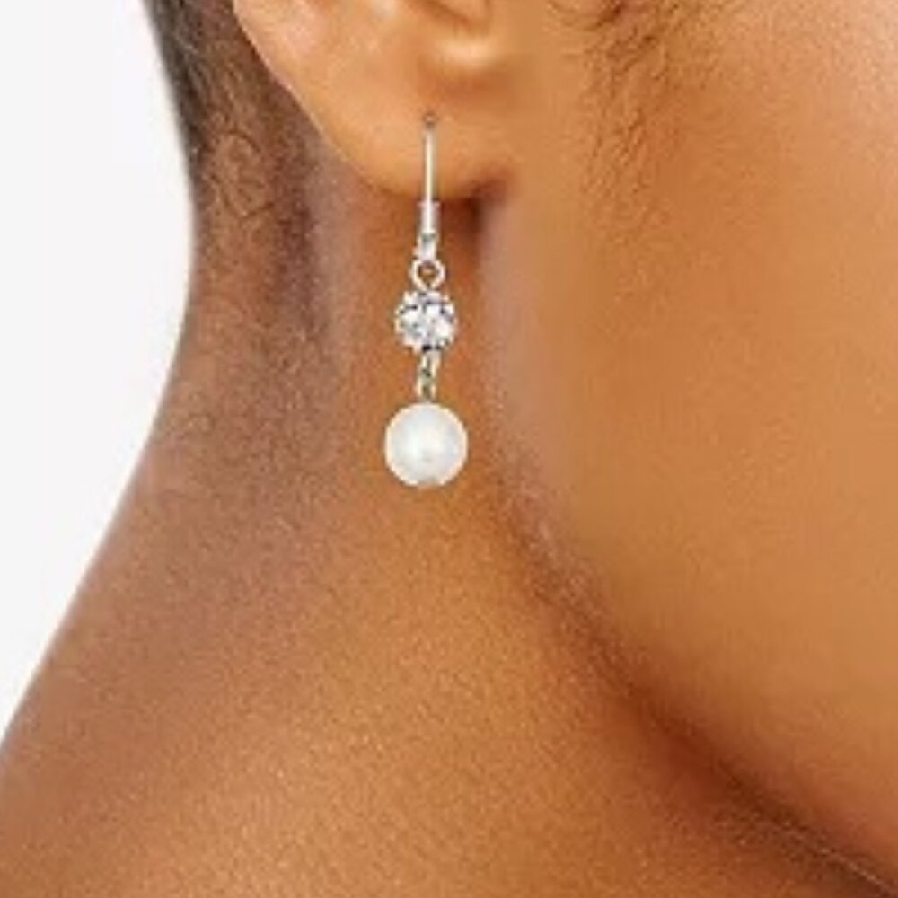 VERA WANG Romantic Silver White Pearl/Crystal Disco Ball Drop Earrings**NEW! - Picture 2 of 2